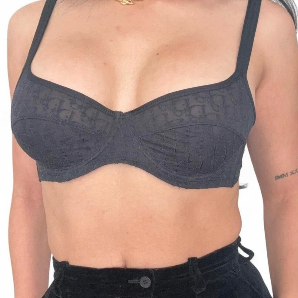 Vintage Christian Dior Monogram Sheer Mesh Bra Top Black Y2K Galliano Era - Picture 2 of 4